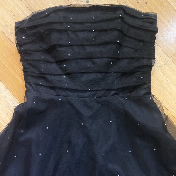 Vtg 90s Y2K Black Tulle Retro 50s Pinup Strapless Prom Tea Cupcake Swing Dress - Picture 3 of 7